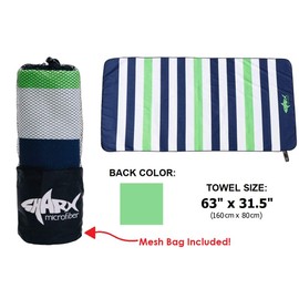 SHARX Toalla de Microfibra Deportiva Grande 80 x 160cm + Toalla Chica de Regalo (Rayas Azul y Verde)