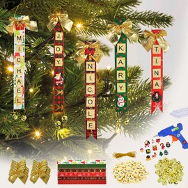 UNIIDECO Christmas Crafts Ornament Kits for Adults Kids, Xmas Tree Ribbon Name Scrabble Ornaments DIY Making, Holiday Family Tree Decoration Sets, Letters Tiles Home Decor Ideas for Navidad Stocking