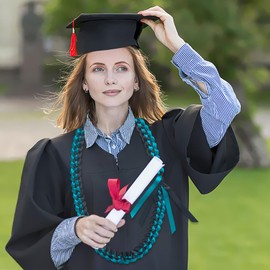 GHGMAO 6PCS Graduation Leis, Graduation lei Necklace for Class of 2025, Black Teal Braided Ribbon Leis for Grad Student, Parties Decorations