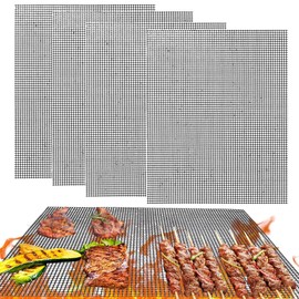 Grill Mat Set, 4 Piece Grill Mat Set, Grid Grill Mat Non-Stick Coating for Grilling Meat, Vegetables, Cooking, Baking, Grilling and Baking (32 x 22 cm)