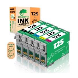 COLORETTO Ink 125 T125 for Epson NX420 NX625 NX530 NX230 NX130 NX127 NX125 Workforce 320 323 325 520 Printer 2 Black 1 Cyan 1 Magenta 1 Yellow Remanufactured High Yield 5-Pack