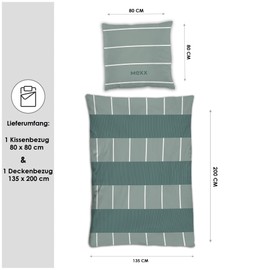 Familando Mexx Bed Linen Set 135 x 200 cm 80 x 80 cm 100% Cotton with Zip · Youth Bed Linen Plain Striped · Bedding Set 2-Piece Unisex (Sage)