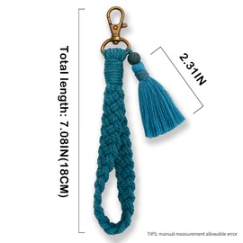 XGALBLA Llavero de macramé bohemio suave hecho a mano con borla de lava y roca para mujer, Azul celeste, M