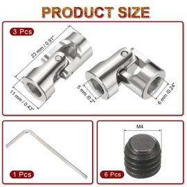 QUARKZMAN 3 Pieces 5 mm to 6 mm ID Steering Universal PTO Shaft Coupling, L23XD11 Metal 45° Rotating Joints Coupling with Screws Wrench Set