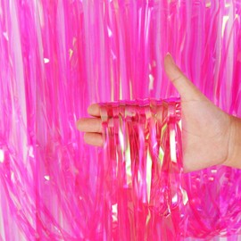 3pcs 2M X 1M Iridescent Pink Metallic Tinsel Curtains Aluminum Foil Flow Silk Curtain Background Streamer Birthday Party Wedding Holiday Decoration (Pink Iridescent)