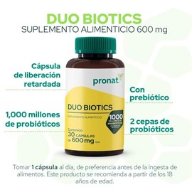 PRONAT  Probióticos Duo Biotics, Suplemento Alimenticio, con Prebióticos, 30 Cápsulas de Liberación Retardada                                         