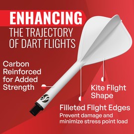 Shot! Darts Flight Deck One Piece Dart Flight and Shaft System, Reduced Deflections, Kite Shaped Flight White (350 Micron) Available in Set of 3 (White, Short)