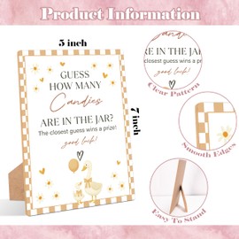 Goose Guess How Many Candies Are In The Jar Game, Pack of 1 Wooden Tabletop Sign with Stand and 50 Guessing Cards, Goose Baby Shower Game, Gender Reveal Party Decorations - KA13