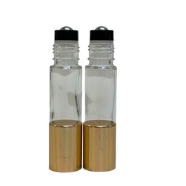 Aroma Vials LLC 144 Pcs, 10ml CLEAR Glass Rollon Bottle ALUMINUM GOLD Cap with Steel Roller