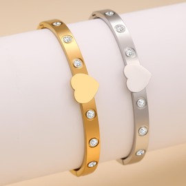 FAFUGA 18 K Gold Plated Zircon Bangle Bracelet Stack Love Jewelry Set for Women Gift with Box (style4)