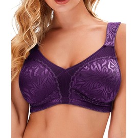 Wingslove Women's Wireless Minimizer Bra Plus Size Non-Padded Soft Full Figure Bra (Purple, 42H)