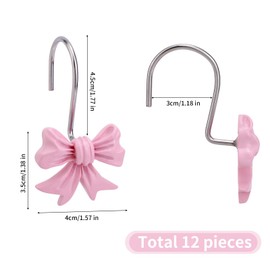 12pcs Bow Knot Shower Curtain Hooks, Decorative Bathroom Bow Hangers Cute Metal Curtain Rings for Bathroom Baby Room Nursery Art Decor (Pink)