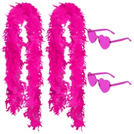 HaiMay 4 Pack Turkey Feather Boa with Heart Sunglasses for Craft Clothes Accessories Latin Wedding Dress Home Party Costumes Decoration, 4.4 Yards 40G Deep Pink Feather Boas