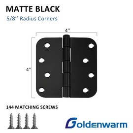 18 Pack goldenwarm 4 inch Black Door Hinges Interior Door Hinges Black Matte, Heavy Duty Exterior Door Hinges 4in x 4in with 5/8" Radius Corners