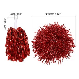 PATIKIL Cheerleading Pom Poms with Handle, 12 Pack Metallic Foil Cheering Hand Flower for Sport Team Spirit, Red