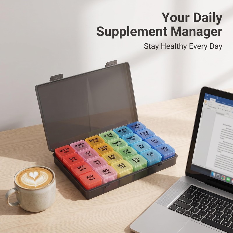 JEERSNP Pill Box 7 Days 4 Compartments Per Day Pill