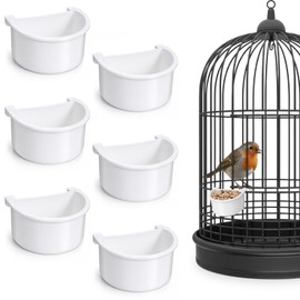 6 Pcs Plastic Bird Food Feeder Bird Cage Feeder Hanging Feeding Bowl Seed Container White Food Dishes Bowl Birds Cage Accessories for Small Parakeet Pigeons Conures