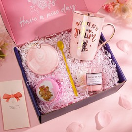 Biching Biching Mum Birthday Gifts, Birthday Gifts Hamper Basket for Mum, World's Best Mums Pamper Mug Gifts Set, Mummy Presents from Daughter Son Kids, Anniversary Mothers Day Presents