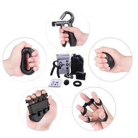 eBoutik - Hand Grip Strengthener Kit Gym Set - 5 Piece Professional Training Hand Strength Rehabilitation Set - Stress & Anxiety Fidget Gadget - Adjustable Grip Strength Trainer 5-60KG (Black)