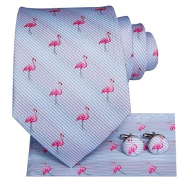 Hi-Tie - Corbata de seda tejida con bolsillo cuadrado y gemelos, caja de regalo para hombre, corbata de boda, Grúa rosa, Talla única