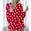 Women's Ruffle Long Sleeve Tops and Shorts Hearts Pajama Sets
