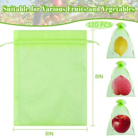 Morcheiong 120Pcs Fruit Protection Bags 6" x 8", Garden Netting Mesh Bags with Drawstring, Reusable Fruit Netting Bags for Fruit Trees (Light Green)