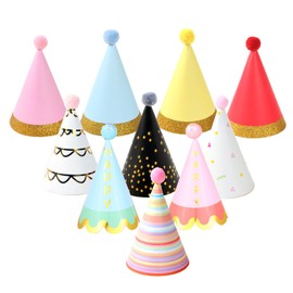 Vikrami lighting 10Pcs Party Hats Birthday Party Cone Hats with Pom Poms, Paper Party Hats Decoration For Adults and Kids Colorful Adjustable Birthday Party Paper Hats for Classroom,Party Decoration