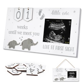 Glodecart Baby Sonogram Picture Frame for Gender Reveal Gifts Decorations, Baby Countdown Sonogram Frame for Expecting Mother's Day Gifts Pregnancy Gifts, Elephant Love At First Sight Frame Ultrasound