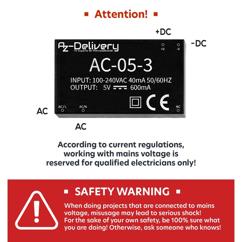 AZDelivery 5 x 220V to 5V Mini Power Supply Module