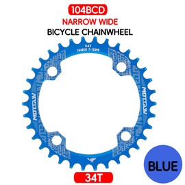 QIAMNI 104 BCD 32T 34T 36T 38T Narrow Wide Single Chain Ring with 4 Pieces Sprocket Bolts for Road Bikes, Mountain Bikes, BMX MTB Bike (Blue, 34T)