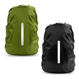 LAMA 2pcs Waterproof Rain Cover for Backpack, Reflective Rainproof Protector for Anti-dust and Anti-Theft S 18L-25L Black ArmyGreen