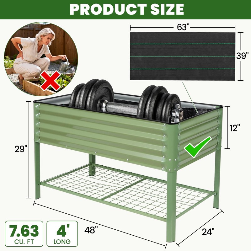 Elevated Raised Garden Bed 2' x 4'- Galvanized Metal Planter