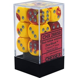 DND Dice Set-Chessex D&D Dice-16mm Gemini Red, Yellow, and Silver Plastic Polyhedral Dice Set-Dungeons and Dragons Dice Includes 12 Dice – D6