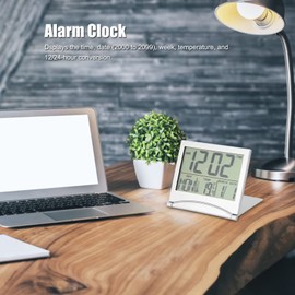 Alarm Clock, Table Clock, Digital Calendar, Wall Calendar, Temperature and Humidity, 3.3 x 3.1 x 0.5 inches (8.5 x 7.8 x 1.3 cm)