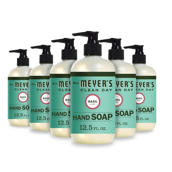 MRS. MEYER'S CLEAN DAY Hand Soap, Made with Essential Oils, Biodegradable Formula, Basil, 12.5 fl. Oz - Pack of 6