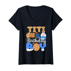 Womens Titi of The Birthday Boy Milk and Cookies 1st Birthday V-Neck T-Shirt