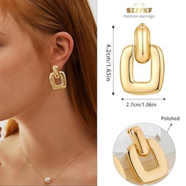 SZJYKF Square Statement Earrings for Women Fashion Big Gold Dangle Earrings Heart Geometric Arc Stud Earrings Minimalist Prom Earrings Jewelry for Women and Girls (Gold Square)