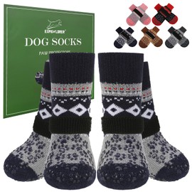 EXPAWLORER Anti Slip Dog Socks to Prevent Licking Paws, Fuzzy Dog Boots & Paw Protectors, Dog Booties for Winter, Dog Shoes for Hardwood Floors, Small Medium Large Senior Dogs,Navy XL