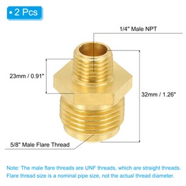 PATIKIL Brass Flare Coupling Fitting, 3 Pcs 1/4" Male NPT x 5/8" Male Flare Thread Brass Pipe Fitting Half-Union Connector Tubing Adapter Coupler for Propane, Fuel, Oil, Gas Systems
