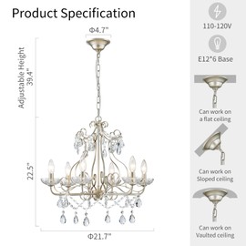 WUZUPS Crystal Candle Chandelier Pendant Flushmount Ceiling Light Modern Lighting Fixture for Bedroom Hallway Bar Kitchen Bathroom, H 22.5" x W 21.7", Nickel, E12 Base