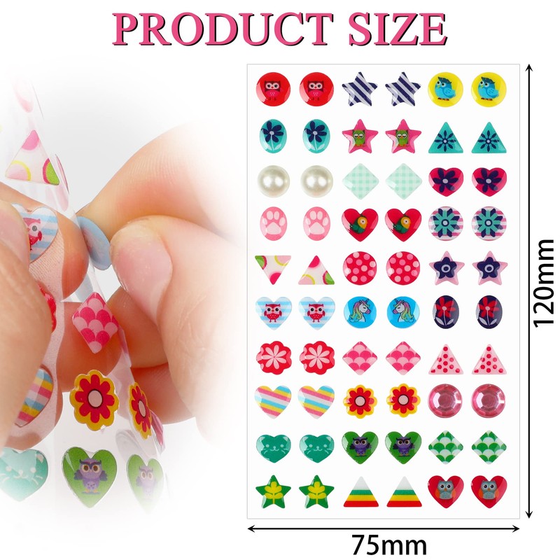 240 Piece Sticker Earrings 3D Gems Girls Earrings Self-Adhesive Glitter