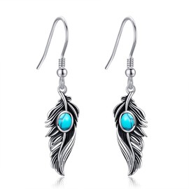 DAYLINLOVE Feather Earrings for Women 925 Sterling Silver Turquoise Feathers Hanging Earrings Western Feather Jewellery Gift for Women Girls Women Mother Feather Lovers, Sterling Silver, No Gemstone