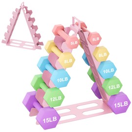 Dumbbell Rack 5 tier(Dumbbells not included), A-Frame Metal Dumbbell Holder with Handle, Multilevel Weight Storage Organizer for Dumbbells, Tree Shape Compact Weight Rack/Holder(pink)