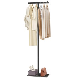 FBEHANA T-Shaped Metal Rack Stand,Modern Clothes Rack With Rock Slab Base,68.8 Inch Freestanding Clothing Rack Stand,Suitable For Boutiques, Entryway, Bedroom, Living Room, Hallway, (Black, 68.8inch)