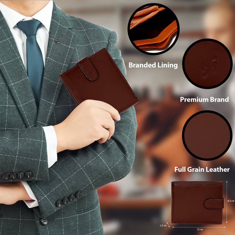 STARHIDE Mens RFID Blocking Compact Real Leather Coin Pocket Billfold
