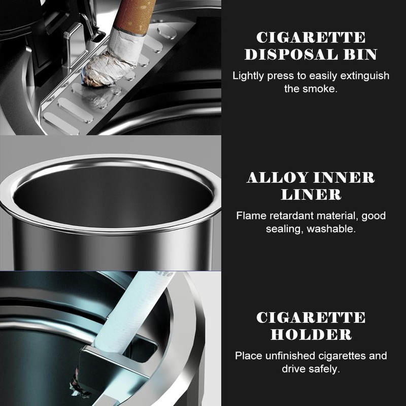 Geoyien Ashtray with lid, ashtray, 2 pieces car ashtray, automatic