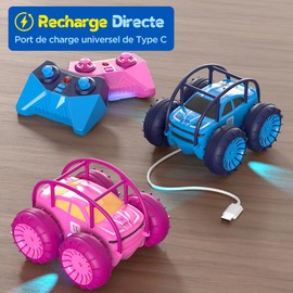 ifollower Voiture Télécommandée Type C Charge Direct MonsterTruck Amphibian, 4x4 Voitures Télécommandé Tout Terrain 360° Rotation Avec LED Lumière, Étanche Exterior Intérieur Jouet pour Enfant 3-8
