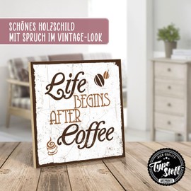 TypeStoff Wooden Sign with Saying - Life Begins After Coffee - Vintage Sign as Gift and Decoration - HS-00074