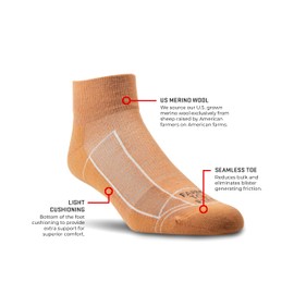 Farm to Feet Unisex Greensboro 1/4 Crew Light Cushion Merino Wool Socks, Silver/Red Orange, X-Large