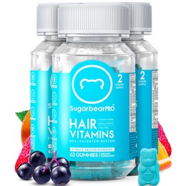 SugarbearPro Sugarbear Hair Vitamin Gummy 6 Month Supply Extra Strength Biotin 6000mcg, Growth for Men & Women, Vegan Vitamin B12, MSM, Inositol, Omega 3, Elderberry, Certified Kosher, Halal, Cruelty-Free
